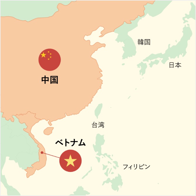 中国とベトナムを含めた地図