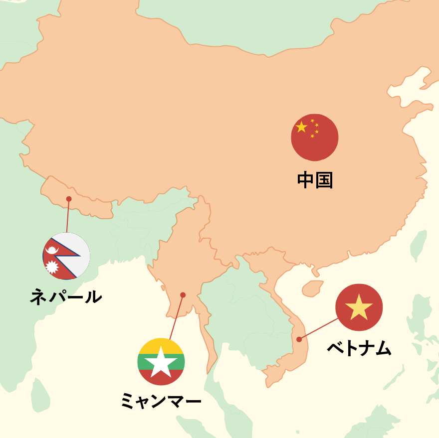 中国・ベトナム・ミャンマーの地図